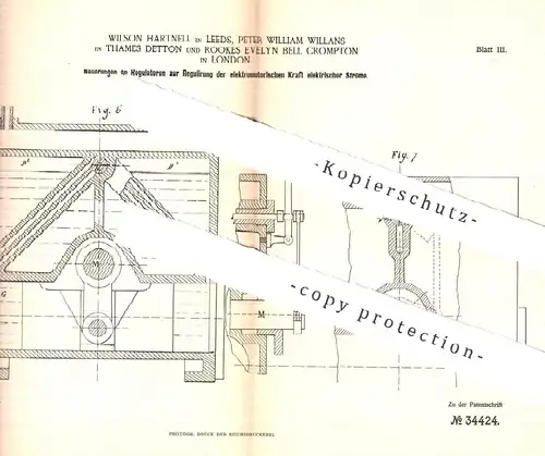 original Patent - W. Hartnell , Leeds , Peter W. Willians , Thames Detton , Rookes E. Bell Crompton , London | Regulator