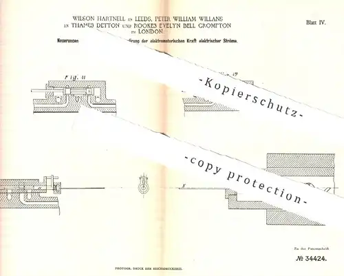 original Patent - W. Hartnell , Leeds , Peter W. Willians , Thames Detton , Rookes E. Bell Crompton , London | Regulator
