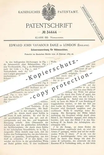 original Patent - Edward John Vavasour Earle , London , England , 1885 , Scherenanordnung für Nähmaschine | Schneider