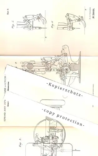 original Patent - Edward John Vavasour Earle , London , England , 1885 , Scherenanordnung für Nähmaschine | Schneider