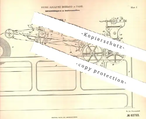 original Patent - Henri Adolphe Brissard , Paris , Frankreich , 1894 , Querschneideapparat an Rotationsmaschine | Druck