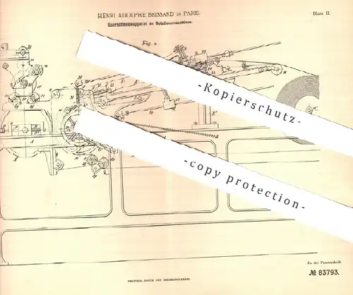 original Patent - Henri Adolphe Brissard , Paris , Frankreich , 1894 , Querschneideapparat an Rotationsmaschine | Druck