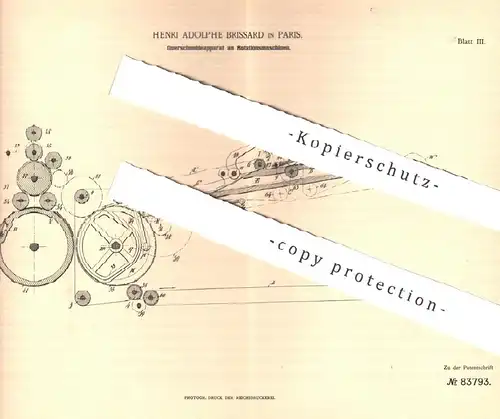 original Patent - Henri Adolphe Brissard , Paris , Frankreich , 1894 , Querschneideapparat an Rotationsmaschine | Druck