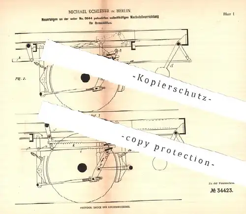 original Patent - Michael Schleifer , Berlin , 1884 , Nachstellvorrichtung für Bremsklötze | Bremse , Bremsen