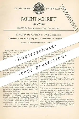original Patent - ond de Cuyper , Mons , Belgien , 1893 , Reinigung von Alkohol | Spiritus | Desillation | Destillieren
