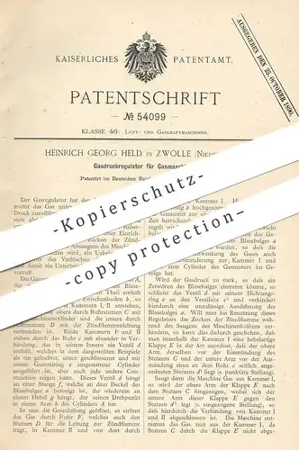 original Patent - Heinrich Georg Held , Zwolle , Niederlande , Holland , 1890 , Gasdruck - Regulator für Gasmotor | Gas