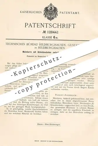 original Patent - Technisches Büreau Hildburghausen , Gustav Büchner , 1900 , Malzdarre | Malz - Darre mit Heizrohr