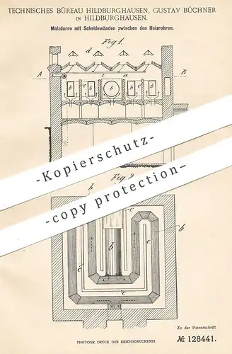 original Patent - Technisches Büreau Hildburghausen , Gustav Büchner , 1900 , Malzdarre | Malz - Darre mit Heizrohr