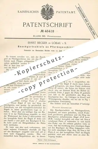 original Patent - Ernst Becker , Löbau / Görlitz / Dresden , 1888 , Bauchgurtschloss an Pferdegeschirr | Pferde , Pferd