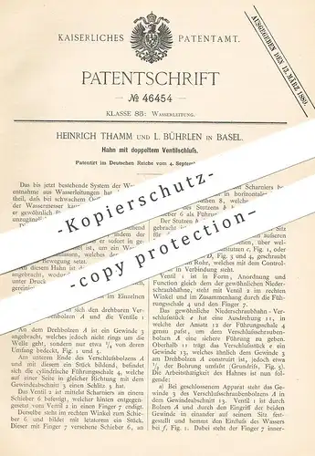 original Patent - Heinrich Thamm , L. Bührlen , Basel , Schweiz , 1888 , Hahn m. doppeltem Ventilverschluss | Wasserhahn
