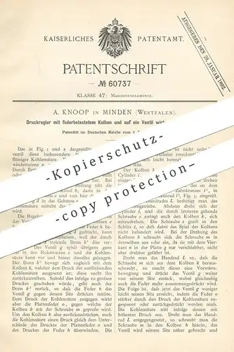 original Patent - A. Knoop , Minden , Westfalen , 1891 , Druckregler | Druck - Regler | Regulator | Motor , Motoren !!!