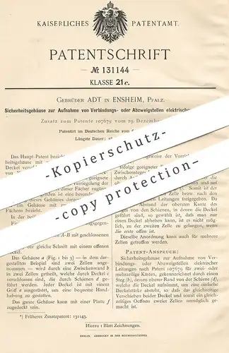 original Patent - Gebrüder Adt , Ensheim , Pfalz , 1901 , Stromkasten | Strom , Elektriker , Elektrik , Kabel , Leitung