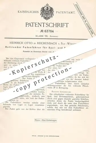 original Patent - Heinrich Otto , Reichenbach / Fils / Württemberg , 1891 , Fadenführer für Spul- und Zwirnmaschine !!