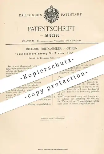 original Patent - Richard Friedlaender , Oppeln / Polen / Warschau | Vorrichtung zum Transport für Treber , Schlempe !!!