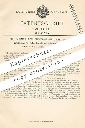 original Patent - Allgemeine Elektrizitäts-Gesellschaft Berlin , 1902 , Abstimmspulen für Funkentelegraphie | Telegraph
