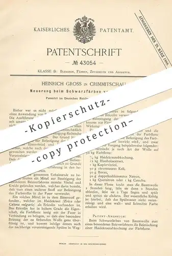 original Patent - Heinrich Gross , Crimmitschau , 1887 , Schwarzfärben von Baumwolle | Beize , Farbe , Schwarz , Stoff
