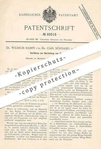original Patent - Dr. Wilhelm Hampe , Dr. Carl Schnabel , Clausthal , 1896 , Herstellung von Zinkoxyd | Zink | Chemie