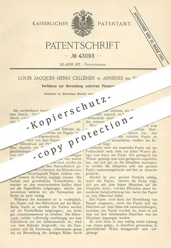 original Patent - Louis Jacques Henri Cellérier , Asnières , Paris , Frankreich , 1887 , colorierte Photographien | Foto