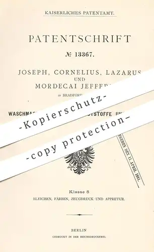 original Patent - Joseph , Cornelius , Lazarus & Mordecai Jefferson , Bradford , England , 1880 , Waschmaschine | Gewebe