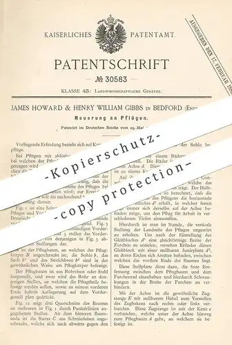original Patent - James Howard & Henry William Gibbs , Bedford , England , 1884 , Pflug , Pflüge | Pflügen !!!