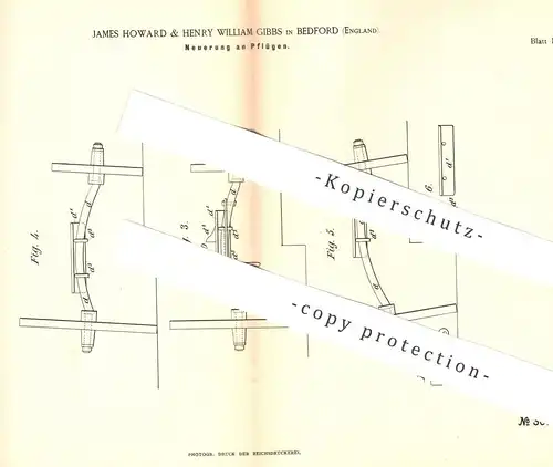 original Patent - James Howard & Henry William Gibbs , Bedford , England , 1884 , Pflug , Pflüge | Pflügen !!!