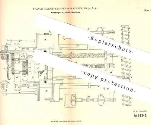 original Patent - Francis Marion Lechner , Waynesburg , USA , 1881 , Schrämmaschine | Bergbau | Bergwerk | Werkzeug