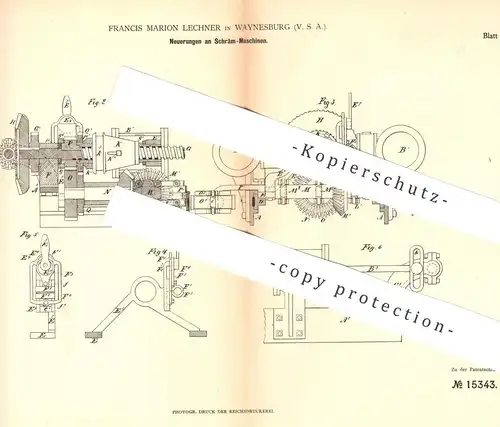 original Patent - Francis Marion Lechner , Waynesburg , USA , 1881 , Schrämmaschine | Bergbau | Bergwerk | Werkzeug