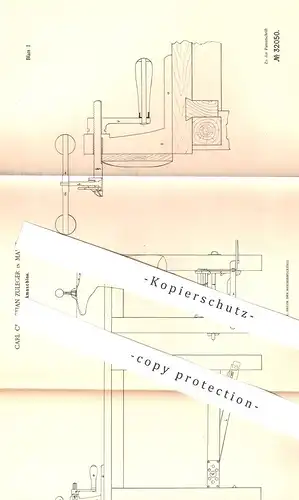 original Patent - Carl Christian Zuleger , Mainz , 1885 , Aufzwickmaschine | Schuster | Schuh , Schuhe , Schuhwerk !!!