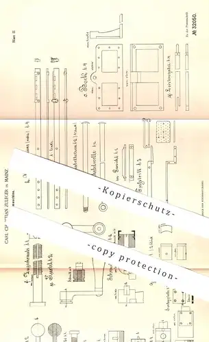 original Patent - Carl Christian Zuleger , Mainz , 1885 , Aufzwickmaschine | Schuster | Schuh , Schuhe , Schuhwerk !!!