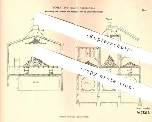 original Patent - Robert Dietrich , Merseburg , 1896 , Sortieren der Holzspähne zur Zellulose - Herstellung | Papier !!!