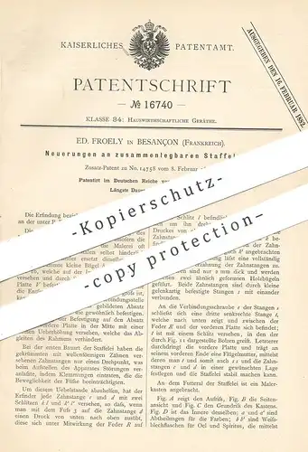 original Patent - Ed. Froely , Besançon , Frankreich , 1881 , zusammenlegbare Staffelei | Maler , Malerei | Leinwand !!