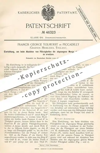 original Patent - Francis George Tolhurst , Piccadilly , Middlesex , England , 1888 , Zapfanlage | Pumpe , Pumpen !!!