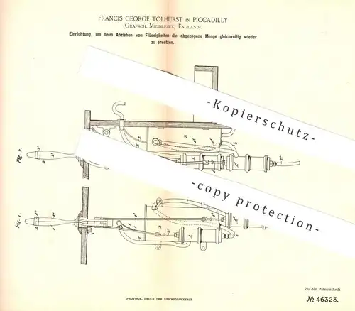 original Patent - Francis George Tolhurst , Piccadilly , Middlesex , England , 1888 , Zapfanlage | Pumpe , Pumpen !!!