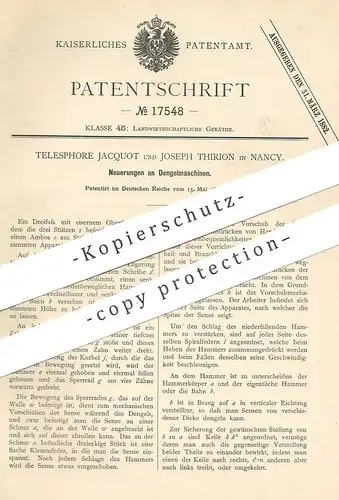 original Patent - Telesphore Jacquot , Joseph Thirion , Nancy , 1881 , Dengelmaschine | Sense , Landwirtschaft !!!