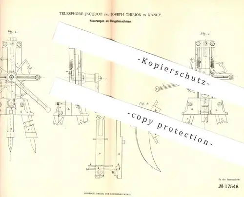 original Patent - Telesphore Jacquot , Joseph Thirion , Nancy , 1881 , Dengelmaschine | Sense , Landwirtschaft !!!