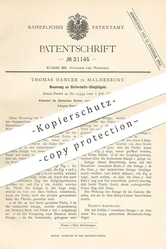 original Patent - Thomas Dancer , Malmesbury , 1882 , Sicherheits- Steigbügel | Pferd , Pferde , Kutsche | Sattler !!!