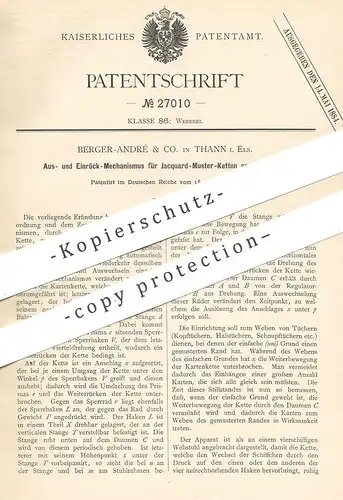 original Patent - Berger André & Co. , Thann / Elsass 1883 , Rückmechanismus für Jacquard - Muster - Ketten am Webstuhl