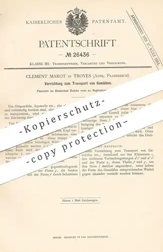 original Patent - Clement Marot , Troyes , Aube , Frankreich , 1883 , Transport der Gemälde , Ölgemälde , Aquarelle !!!