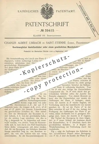 original Patent - Charles Albert Umbach , Saint Etienne , Loire , Frankreich , 1886 | Auslassschieber | Dampfmaschine !!
