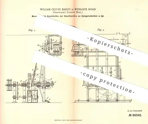 original Patent - William Oliver Bailey , Wenlock Road, London , England , 1895 | Facetten am Spiegel schleifen | Glas !