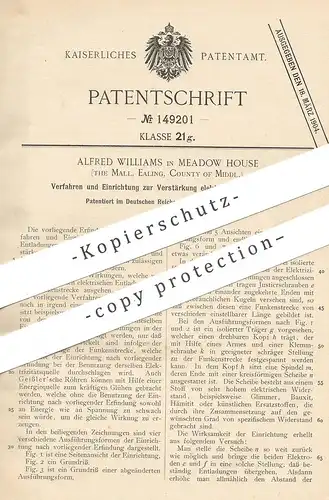 original Patent - Alfred Williams , Meadow House , The Mall , Ealing , Middlesex | Verstärkung elektr. Entladung | Hertz