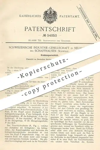 original Patent - Schweizerische Industrie Ges., Neuhausen / Schaffhausen / Schweiz , 1890 , Gradezugverschluss | Gewehr