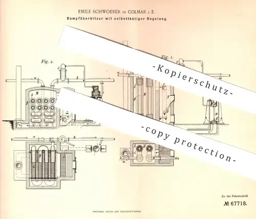 original Patent - Emile Schwoerer , Colmar / Elsass , 1892 , Dampfüberhitzer | Dampfkessel , Wasserkessel , Kessel !!!