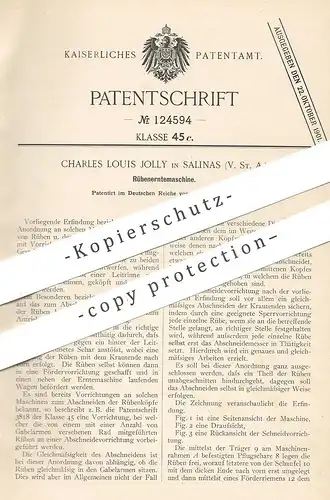 original Patent - Charles Louis Jolly , Salinas , USA , 1900 , Rübenerntemaschine | Rüben - Erntemaschine | Zucker !!!