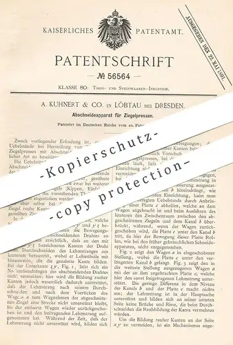 original Patent - A. Kuhnert & Co. , Dresden / Löbtau , 1890 , Abschneideapparat an Ziegelpresse | Ziegel - Presse | Ton