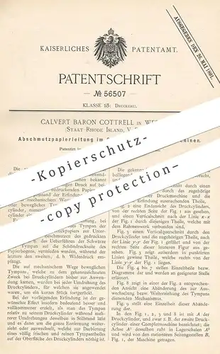 original Patent - Calvert Baron Cottrell , Westerly , Rhode Island  USA , 1890 , Abschmutzpapierleitung an Druckmaschine