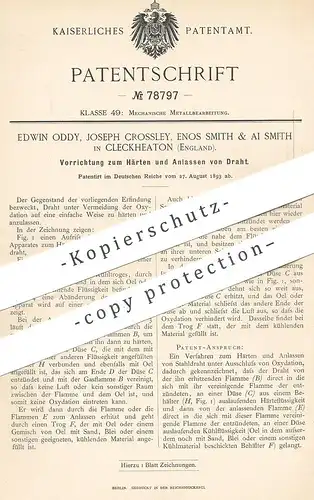 original Patent - Edwin Oddy , Joseph Crossley , Enos Smith & Ai Smith , Cleckheaton , England , 1893 , Härten von Draht