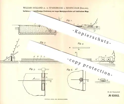 original Patent - William Holland , Sparkbrook / Birmingham / England , 1895 , Erwärmung von Metall per Strom | Elektrik