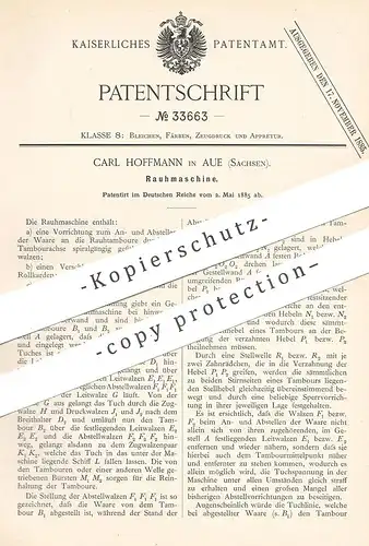 original Patent - Carl Hoffmann , Aue / Sachsen , 1885 , Rauhmaschine | Rauhtambour | Tambour | Walze , Walzen !!!