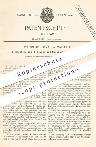 original Patent - Hyacinthe Orval , Marseille , 1889 , Trocknen und Karbonisieren der Wolle | Gewebe , Weber , Weben !!